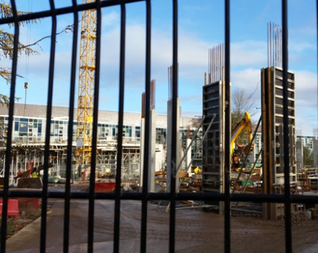 Photo of early build stage of the Roslin Innovation Centre