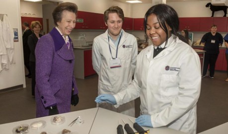 HRH The Princess Royal visits EBSOC workshop with Roslin PhD student James Ozanne and a pupil from Liberton High School -  Douglas Robertson