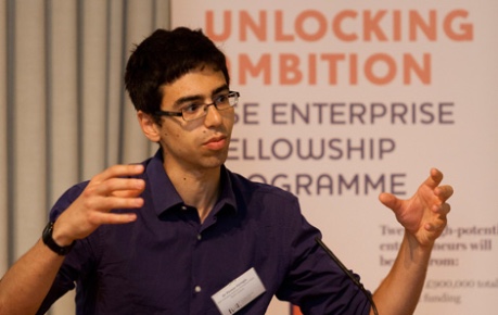 photo of Thomas Farrugia of Beta Bugs presenting at RSE Unlocking Ambition Challenge - image credit Royal Society of Edinburgh