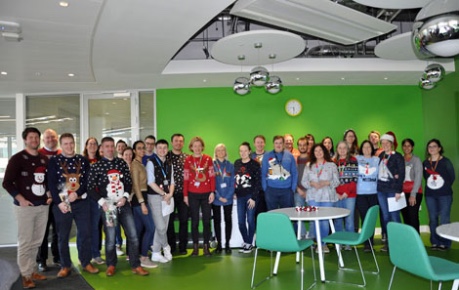 Christmas jumper line up at Roslin Innovation Centre Christmas Quiz event