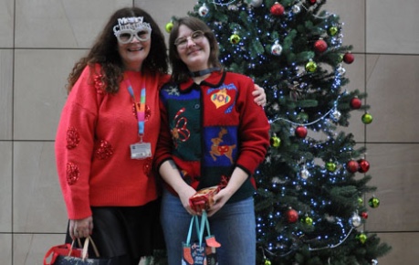 Festive event for Roslin Innovation Centre tenants in atrium - pictured Hazel Robertson, Senior Administrator & Tenant Liaison and winner Sophia Webb, Roslin Technologies