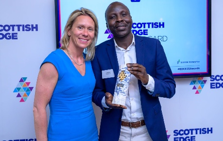 Dr. Aliyu Dala, Raygonal with trophy at Scottish EDGE Awards