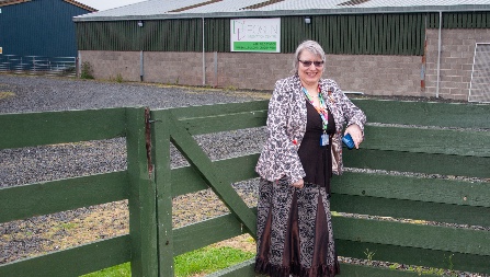 Val Hughes-White outside the Roslin Innovation Centre Agri Field Station