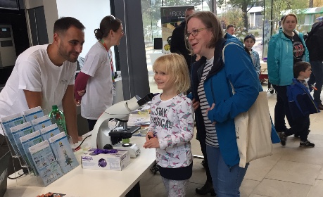 Easter Bush Campus Open Day 2018 in atrium at Charnock Bradley Building with RIC tenants and visitors