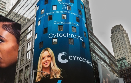 Cytochroma and Kate Cameron, CEO, featured on Nasdaq screen at Times Square