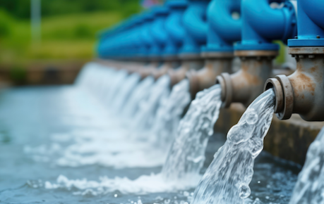 Water flowing from pipes in to a river - credit UKRI Business Connect